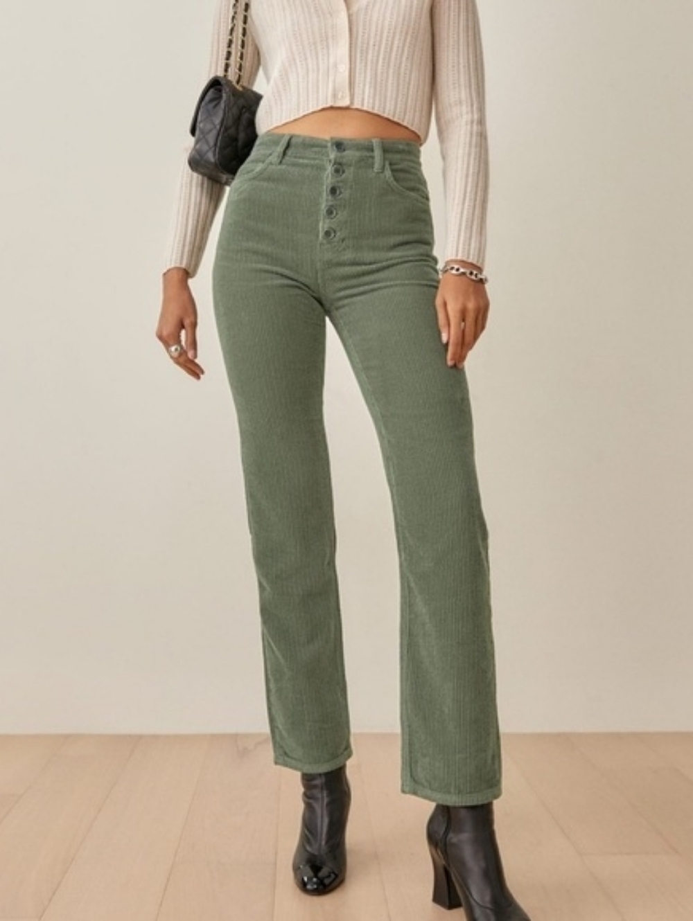 Reformation Cynthia High-Right Courdory Pants // Moss // Size: 29
